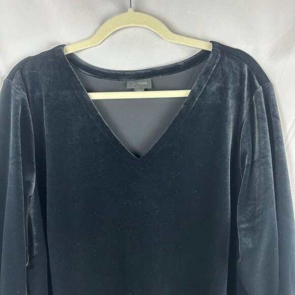 J Jill Wearever‎ Velvet Shift Dress Women Plus 2X Black 3/4 Sleeve Flounce Hem - Picture 5 of 8